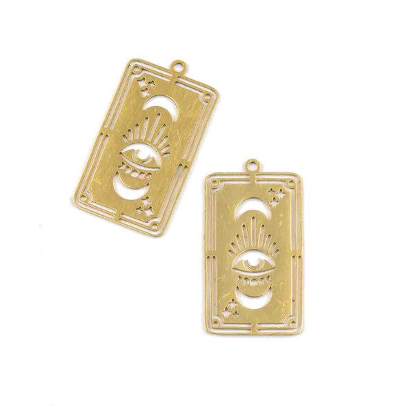 18k Gold Plated Stainless Steel 18x32mm All Seeing Tarot Card Components - 2 per bag