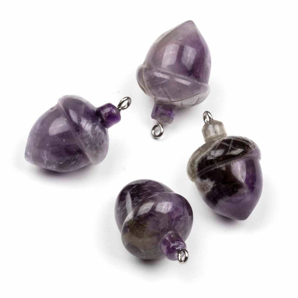 Amethyst 19x25mm Carved Acorn Pendant with a 4mm Stainless Steel Loop - 1 piece
