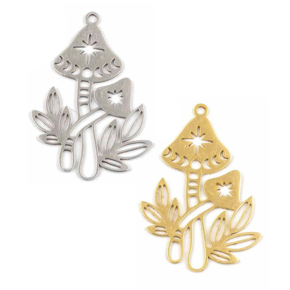 Cherry Tree Beads 304 Stainless Steel 24.5x34mm Mushroom Components with Moon Phase - 2 per bag 
