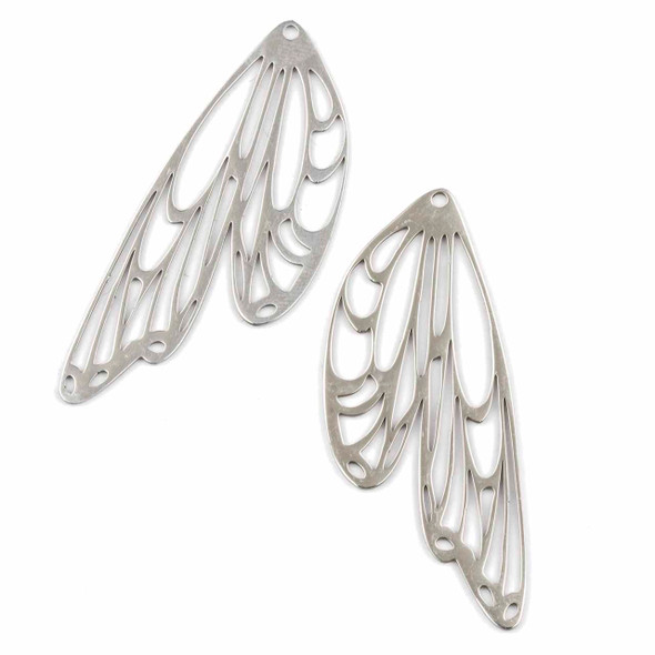 Natural Silver Stainless Steel 20.5x49mm Butterfly Wing Components- 2 per bag