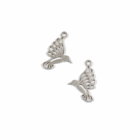 Natural Silver Stainless Steel 13x18.5mm Hummingbird Component Charms - 2 per bag