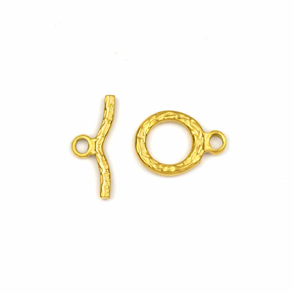 18k Gold Plated Stainless Steel 11x15.5mm Textured Toggle Clasp with 12x18mm Bar - 1 set/2 pieces per bag