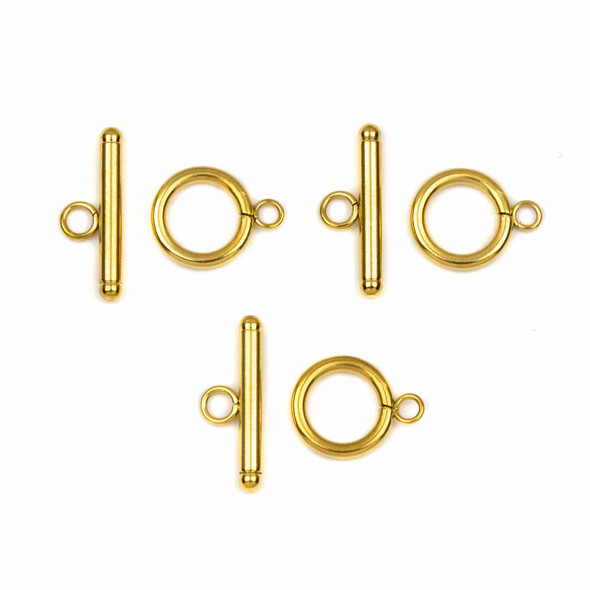 18k Gold Plated Stainless Steel 13x17mm Smooth Basic Toggle Clasp with 6x21mm Bar - 3 sets/6 pieces per bag