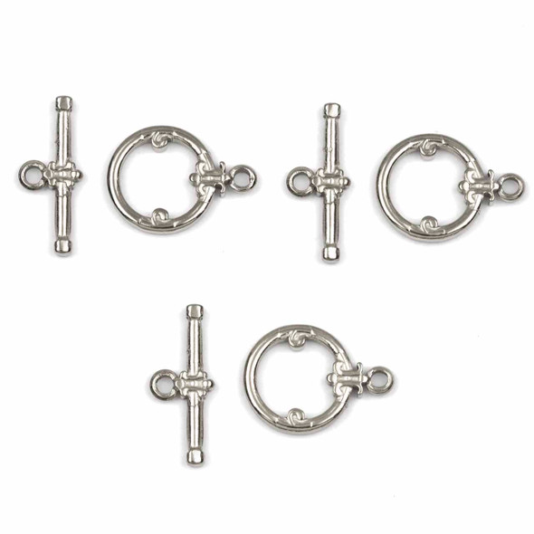 Natural Stainless Steel 15x20mm Ornate Toggle Clasp with 9x22mm Bar - 3 sets/6 pieces per bag