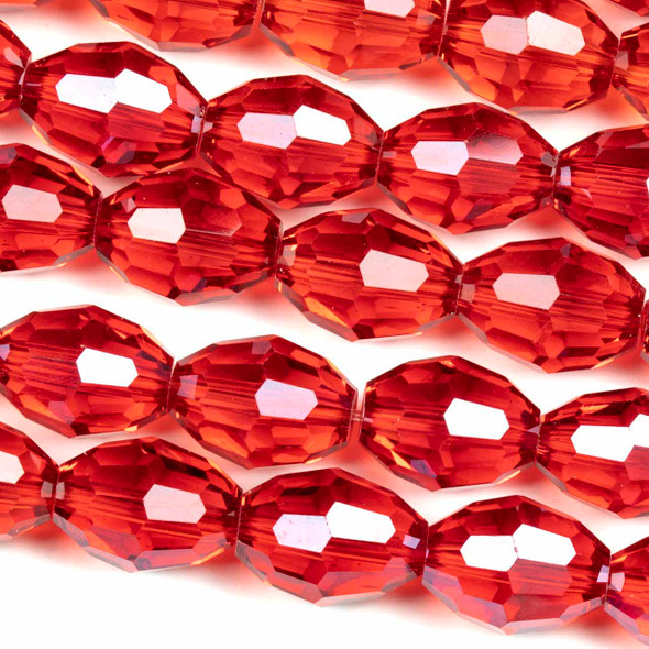 Crystal 10x13mm Light Siam Red Faceted Rice Beads - 8 inch strand