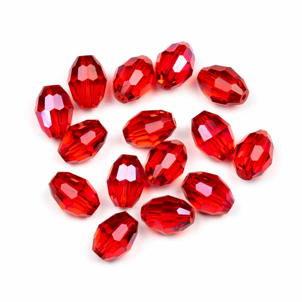 Crystal 10x13mm Light Siam Red Faceted Rice Beads - 8 inch strand