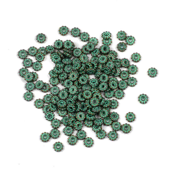 Green Bronze "Pewter" (zinc-based alloy) 5mm Daisy Spacer Beads - approx. 8 inch strand - basea0805gb