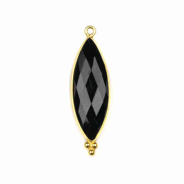 Onyx 11x37mm Faceted Marquis Drop with Gold Vermeil Bezel and 3 Tiny Dots - 1 piece