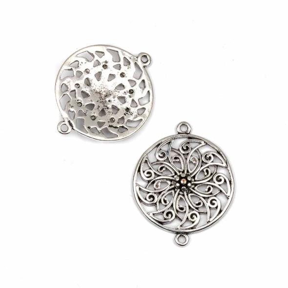Silver "Pewter" (zinc-based alloy) 30x38mm Swirled Flower Coin Link - 2 per bag