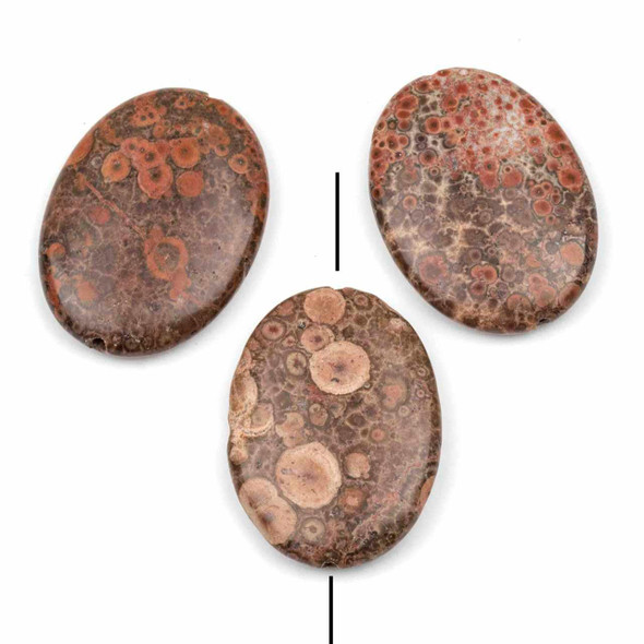 Cherry Tree Beads Red Orbicular Jasper 30x40mm Through Drilled Oval Pendant - 1 piece 