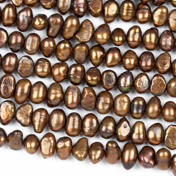 Fresh Water Pearl 5-6x8-9mm Copper Brown Flat-Sided Potato Beads - 16 inch strand