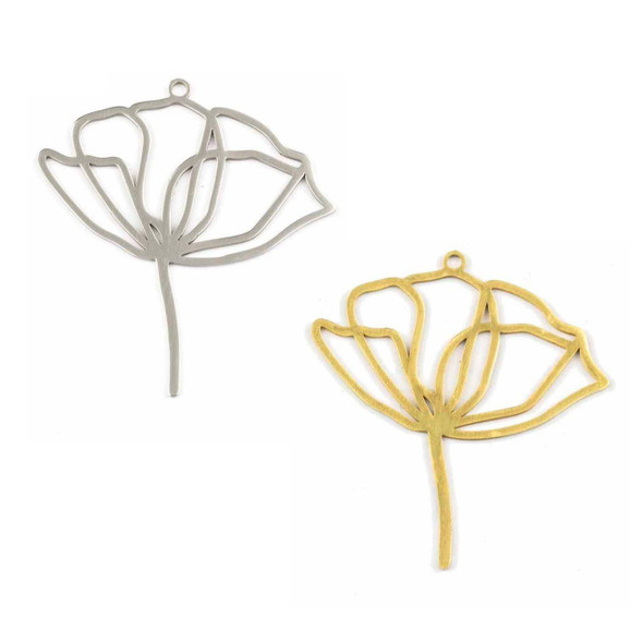 Cherry Tree Beads 304 Stainless Steel 35.5x38mm Stemmed Flower Components - 2 per bag 