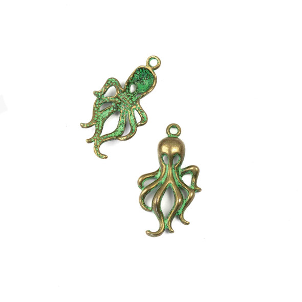 Green Bronze Colored Pewter 17x32mm Octopus Charm - 10 per bag