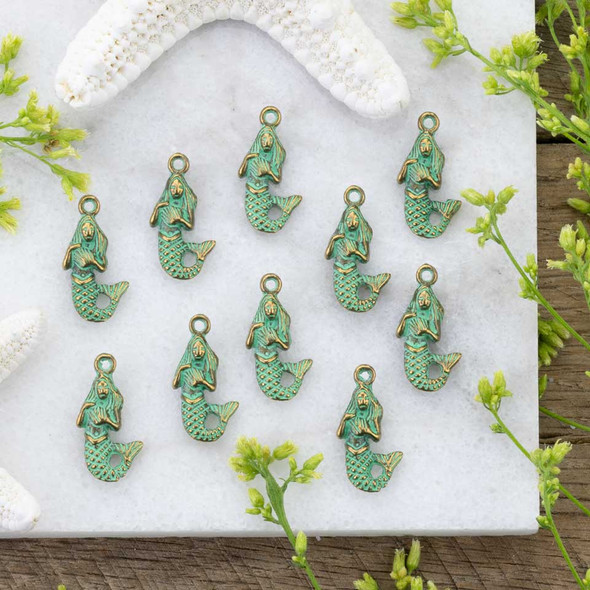 green bronze mermaid charms for whimsical jewelry making