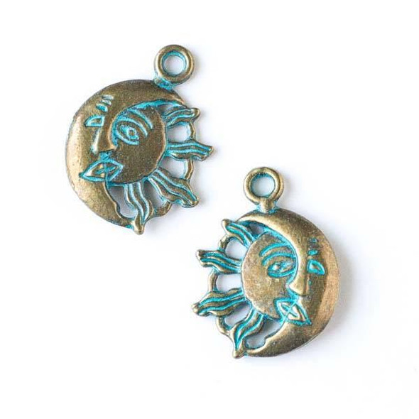 Cherry Tree Beads Green Bronze Colored "Pewter" (zinc-based alloy) 20x26mm Moon and Sun Charm / Pendant - 1 piece 