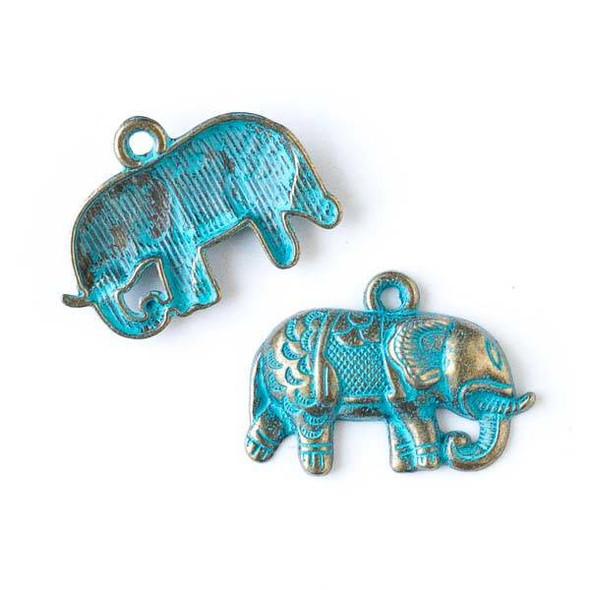 Green Bronze Colored Pewter 21x27mm Indian Elephant Charm - 10 per bag