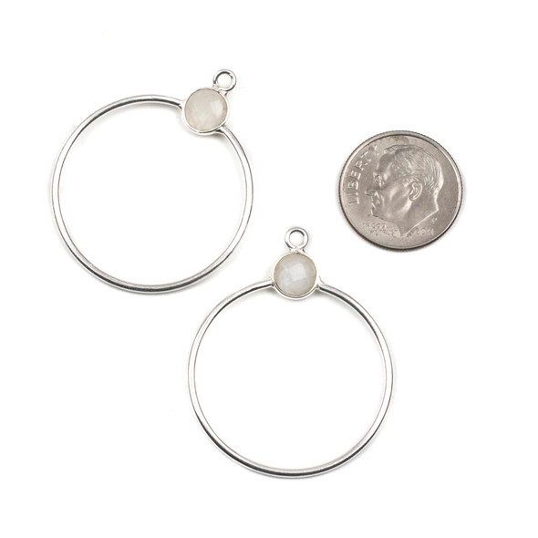 Sterling Silver 28x36mm Hoop Components with 7mm Moonstone Bezeled Coin - 2 pieces