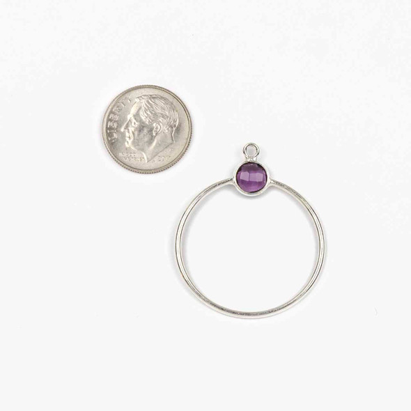 Sterling Silver 28x36mm Hoop Components with 7mm Purple Quartz Bezeled Coin - 2 pieces