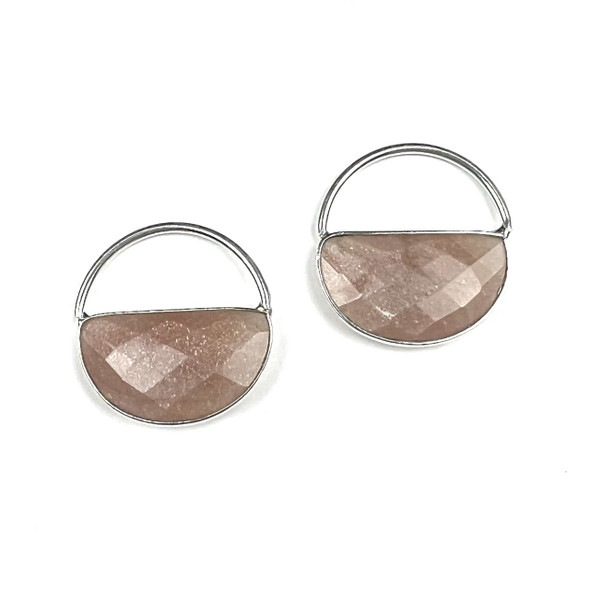 Peach Moonstone 25x28mm Semi Circle Component with a Sterling Silver 925 Bezel and Hoop - 2 per bag