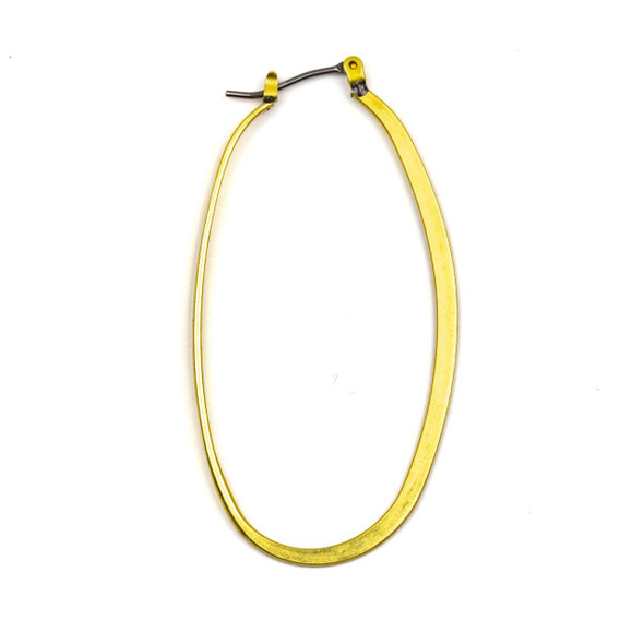 Large 30x54mm oval-shaped brass leverback hoop earrings with stainless steel posts, available in raw and coated finishes, on a white background.