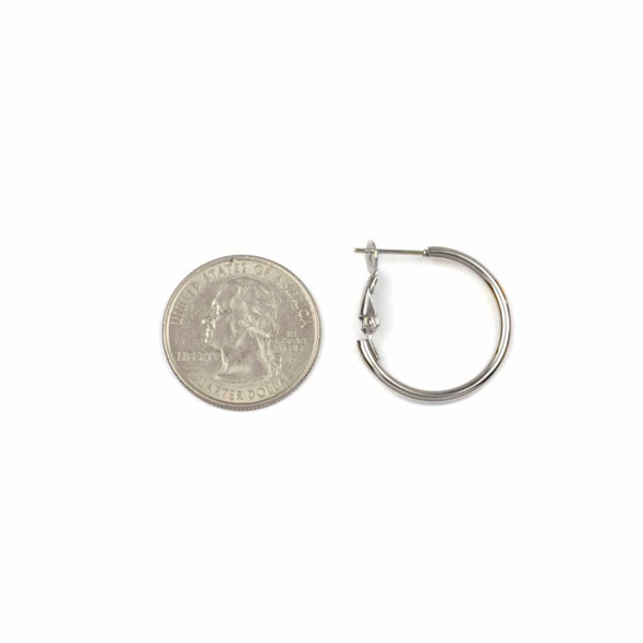 Natural Stainless Steel 2x25mm Hoop Earrings - 4 pieces/2 pairs