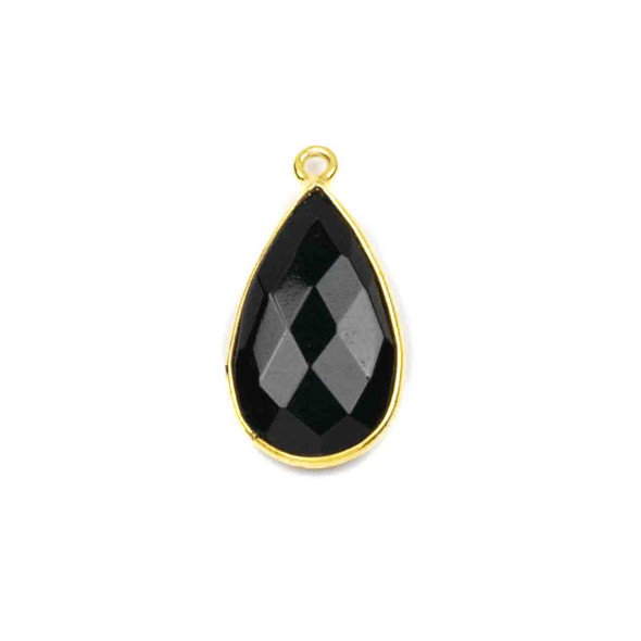 Onyx approximately 13x25mm Faceted Teardrop Drop with a Gold Vermeil Bezel - 1 piece
