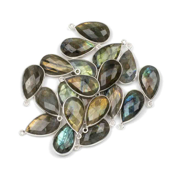 Labradorite approximately 13x25mm Faceted Teardrop Drop with a Sterling Silver .925 Bezel  - 1 piece- 1 piece