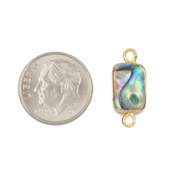 Abalone Paua Shell 8x19mm Tiny Rectangle Link with Gold Plated Bezel and Loops - 1 piece