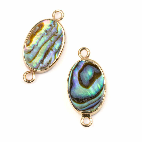 Abalone Paua Shell 12x24mm Tiny Oval Link with Gold Plated Bezel and Loops - 1 piece