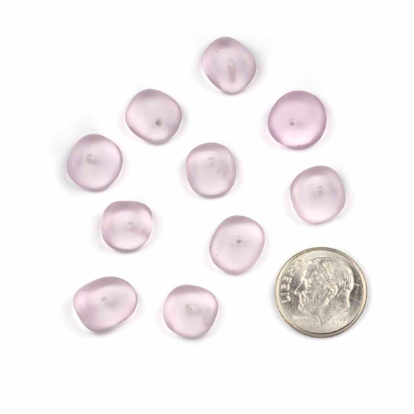 Matte Glass, Sea Glass Style Medium 11-13mm and 4-8mm Thick Pink Pebble Beads - 8 inch strand