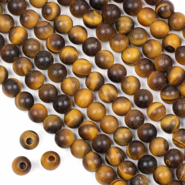 Matte Large Hole Yellow Tigereye 8mm Round Beads with a 2.5mm Drilled Hole - approx. 8 inch strand