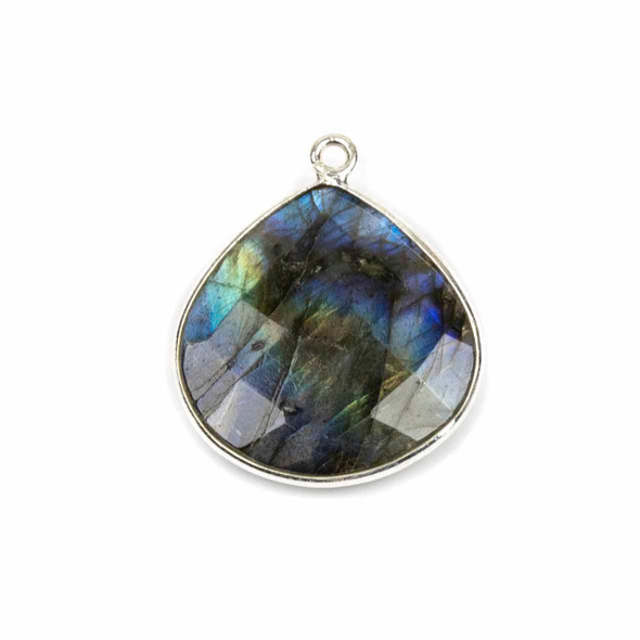 Labradorite approximately 21x24mm Faceted Almond/Teardrop Drop with Sterling Silver Bezel - 1 piece