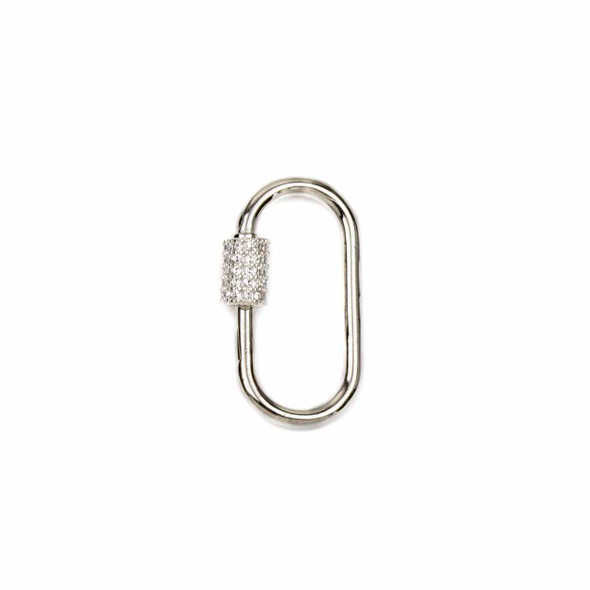 Silver Plated Brass 15x25mm Carabiner Clasps with Cubic Zirconia Pave - 1 piece