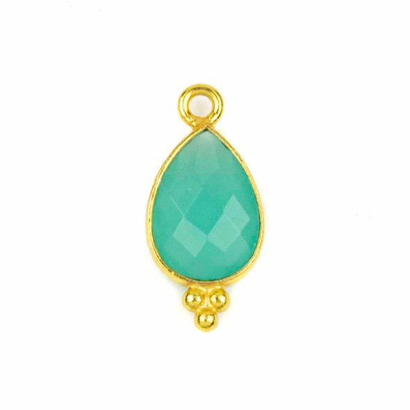Aqua Chalcedony approximately 9x20mm Faceted Teardrop Drop with Gold Vermeil Bezel and 3 Tiny Dots - 1 piece