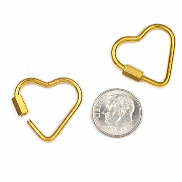18k Gold Plated Stainless Steel 22x25mm Heart Carabiner Clasp with Hexagon Locking Sleeve - 1 piece