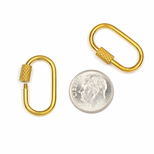 18k Gold Plated Stainless Steel 14x25mm Carabiner Clasp with Textured Locking Sleeve - 1 piece