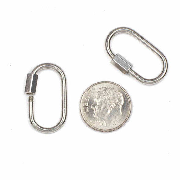 Natural Silver Stainless Steel 14x25mm Carabiner Clasp with Hexagon Locking Sleeve - 1 piece