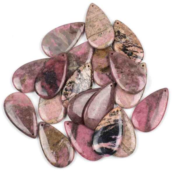 Cherry Tree Beads Rhodonite 24x44mm Top Front Drilled Teardrop Pendant - 1 per bag 
