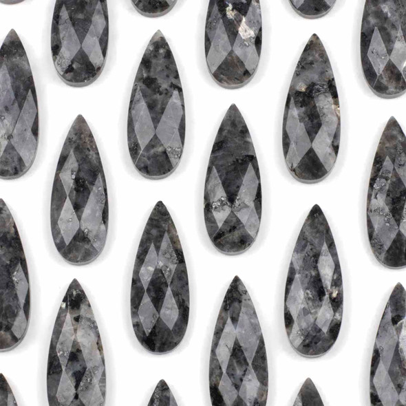 Black Labradorite/Larvikite 15x40mm Top Side Drilled Faceted Teardrop Pendant - 1 piece