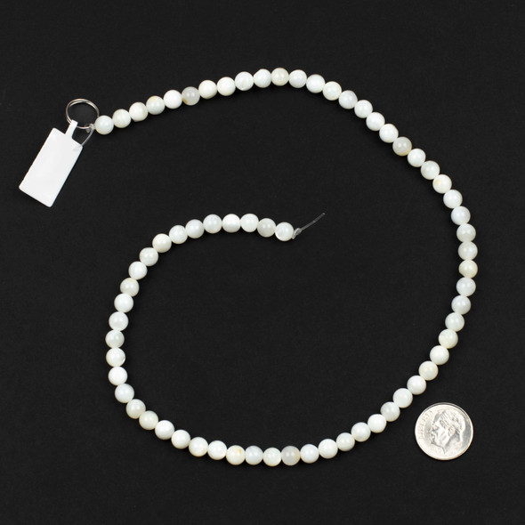 Mother of Pearl 6mm White Round Beads - 15 inch strand