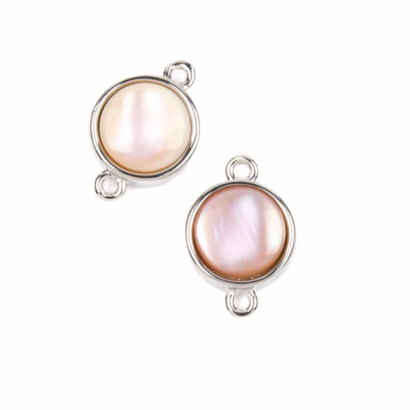 Pink Shell 12x18mm Tiny Coin Link with Silver Plated Bezel and Loops - 1 piece