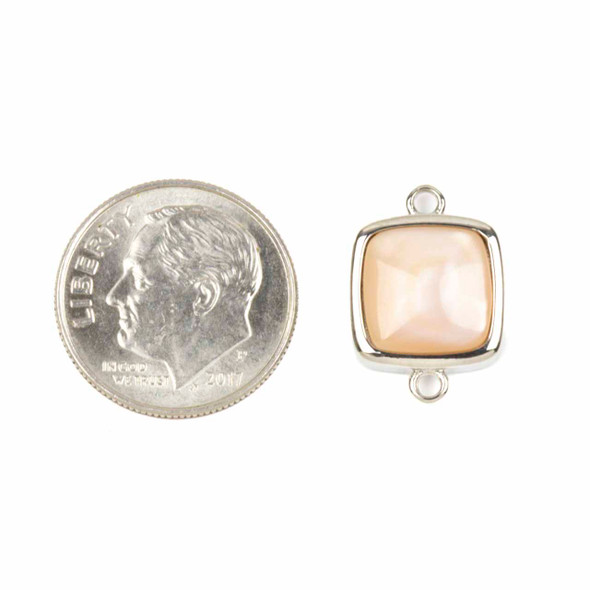 Pink Shell 11x16mm Tiny Square Link with Silver Plated Bezel and Loops - 1 piece