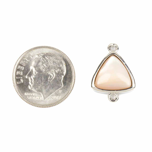 Pink Shell 13x18mm Tiny Triangle Link with Silver Plated Bezel and Loops - 1 piece