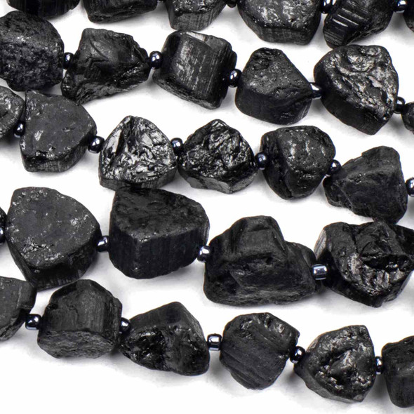 Black Tourmaline approx. 10-15mm Rough Nugget Beads - 16 inch strand