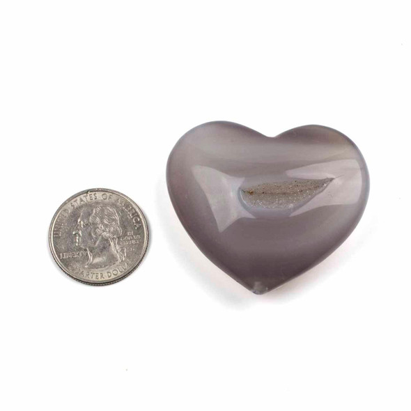 Cherry Tree Beads Gray Druzy Agate Medium Heart Specimen - approx. 1.5x2 inch, 1 piece 