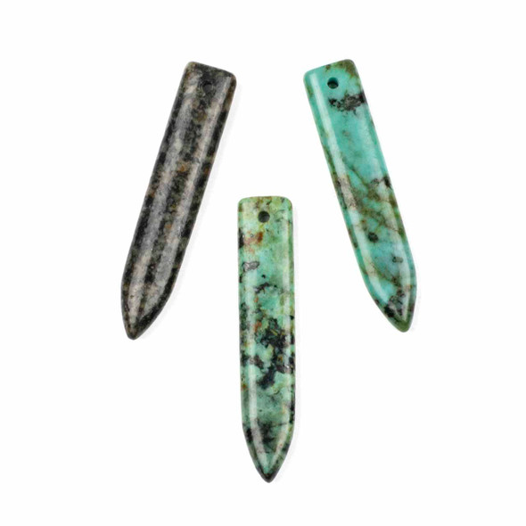 African Turquoise 8x40mm Puff Dagger Pendant - 1 per bag
