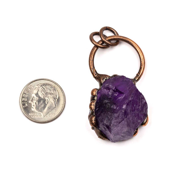 Amethyst Rough Nugget approx. 25x40mm Bumpy Antique Copper Plated Brass 22mm Hoop Pendant with 8mm Open Jump Rings - 1 per bag