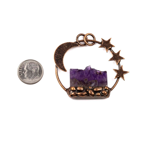 Amethyst approx. 47x55mm Antique Copper Plated Brass Moon and Star Pendant with 8mm Open Jump Rings - 1 per bag