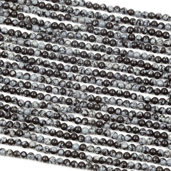 Snowflake Obsidian 3mm Round Beads - 15 inch strand