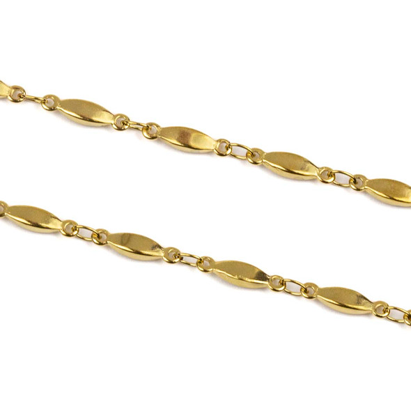 18k Gold Plated Stainless Steel Chain with 2.5x3.5mm Small Oval Links alternating with 2.5x10.5mm Bar Links - 2 meters